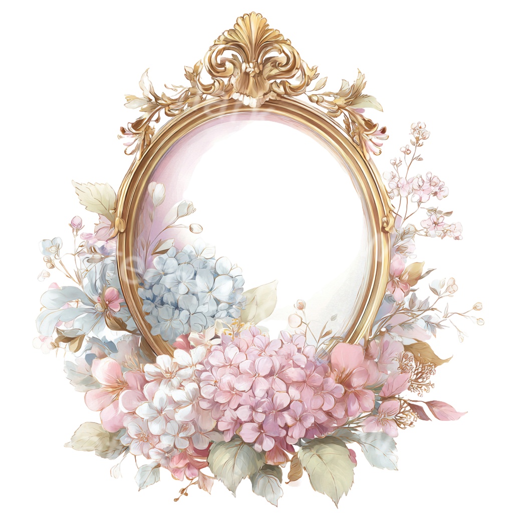 【商用利用OK】アンティークミラークリップアートPNG27点セット|水彩フレーム素材・ジャンクジャーナル向け
