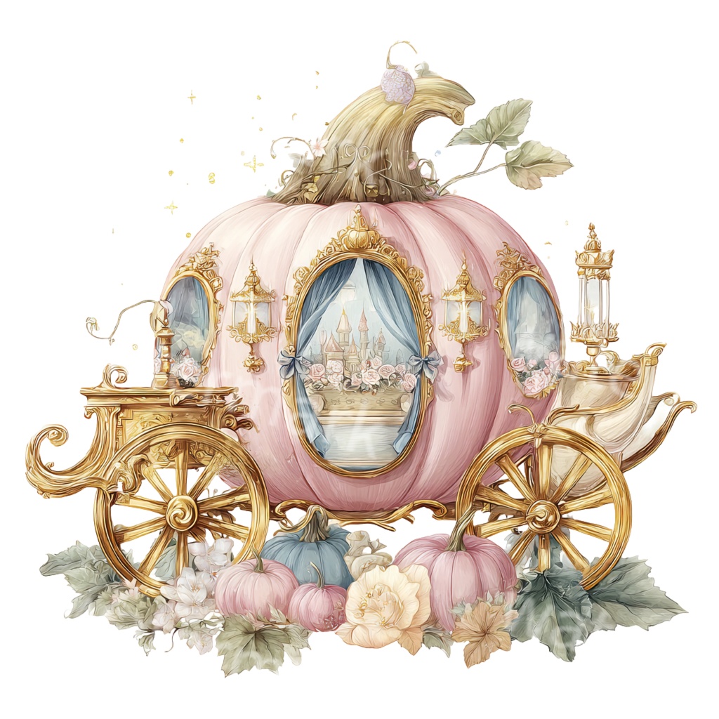 【商用利用OK】プリンセス馬車クリップアートPNG19点セット|水彩ファンタジー素材・ジャンクジャーナル向け