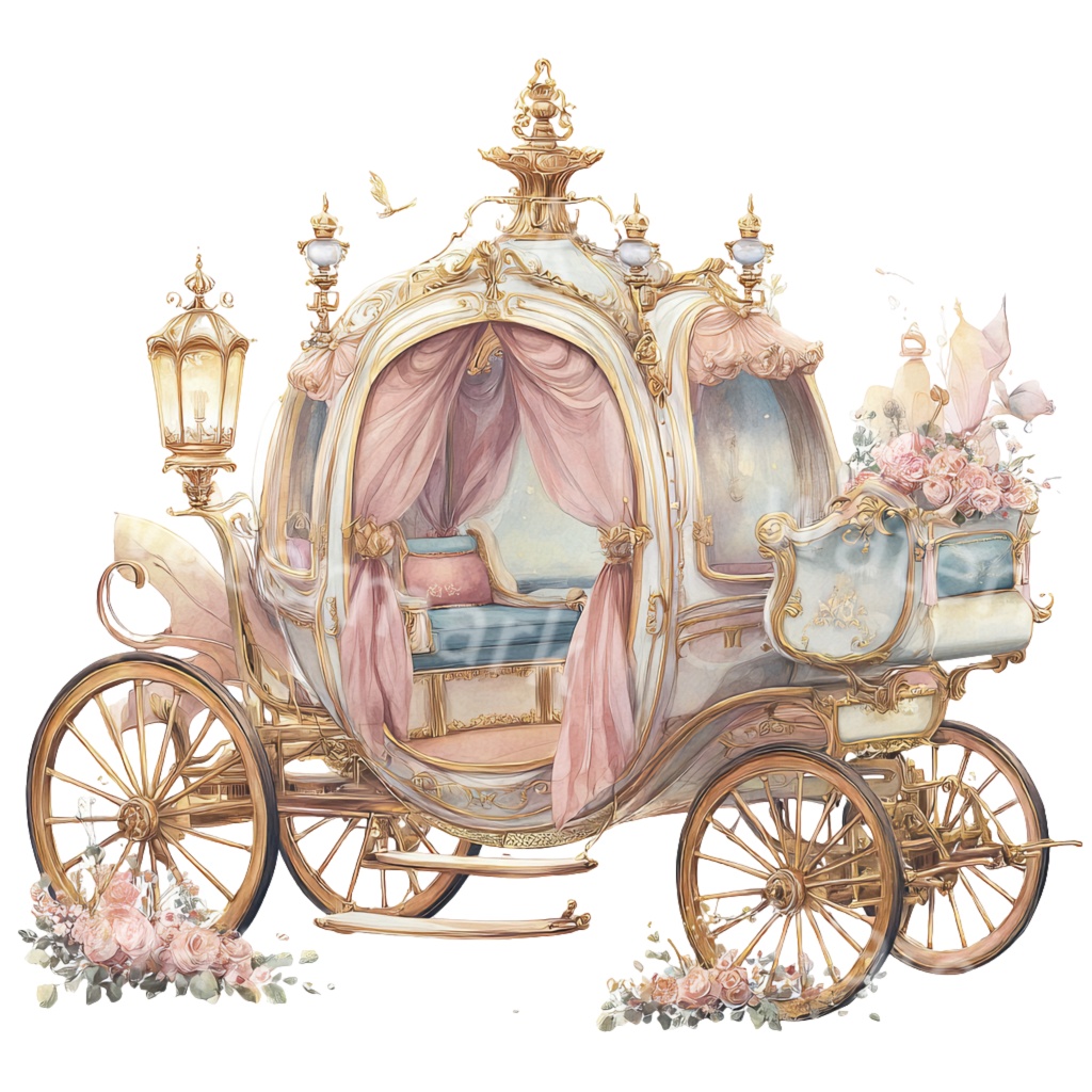 【商用利用OK】プリンセス馬車クリップアートPNG19点セット|水彩ファンタジー素材・ジャンクジャーナル向け