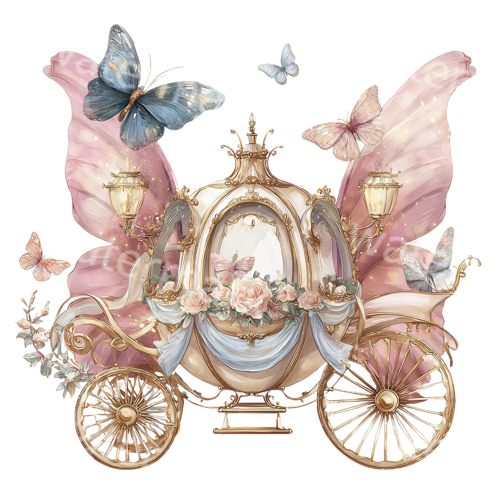 【商用利用OK】プリンセス馬車クリップアートPNG19点セット|水彩ファンタジー素材・ジャンクジャーナル向け