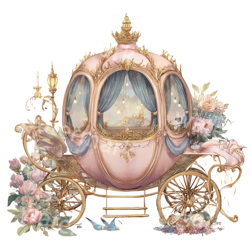 【商用利用OK】プリンセス馬車クリップアートPNG19点セット|水彩ファンタジー素材・ジャンクジャーナル向け