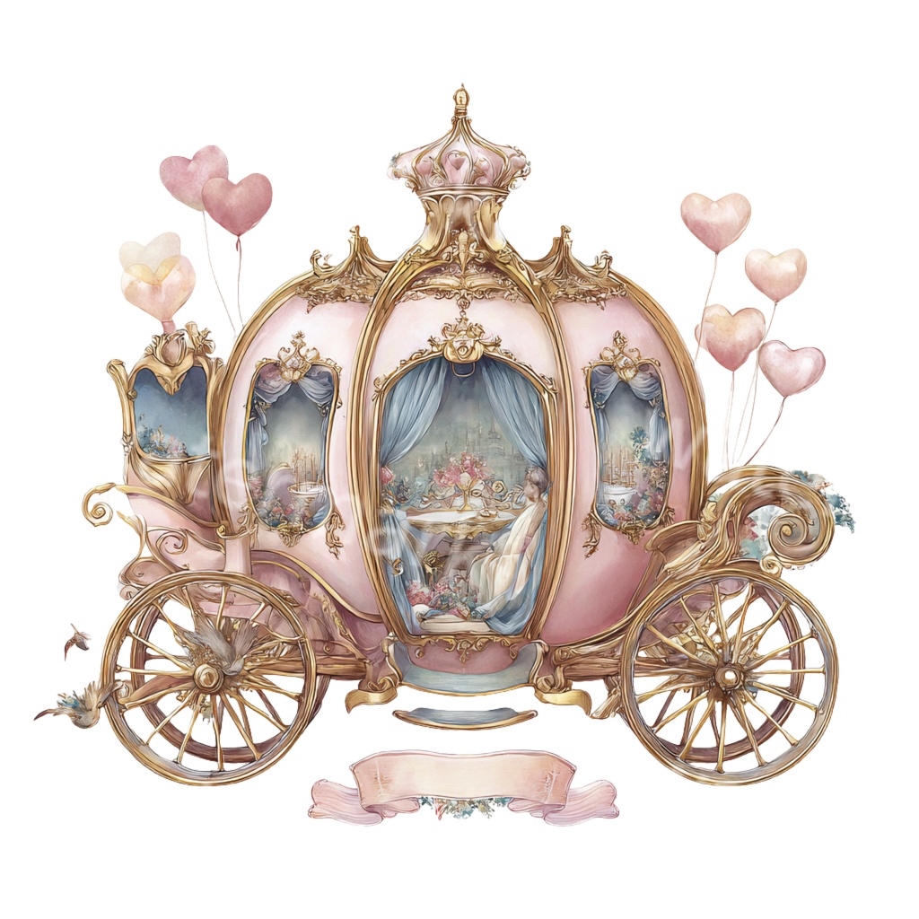 【商用利用OK】プリンセス馬車クリップアートPNG19点セット|水彩ファンタジー素材・ジャンクジャーナル向け