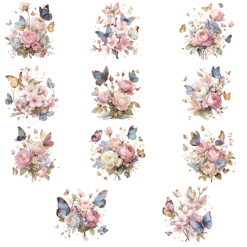 【商用利用OK】花と蝶のクリップアートPNG35点セット|水彩ボタニカル素材・ジャンクジャーナル向け