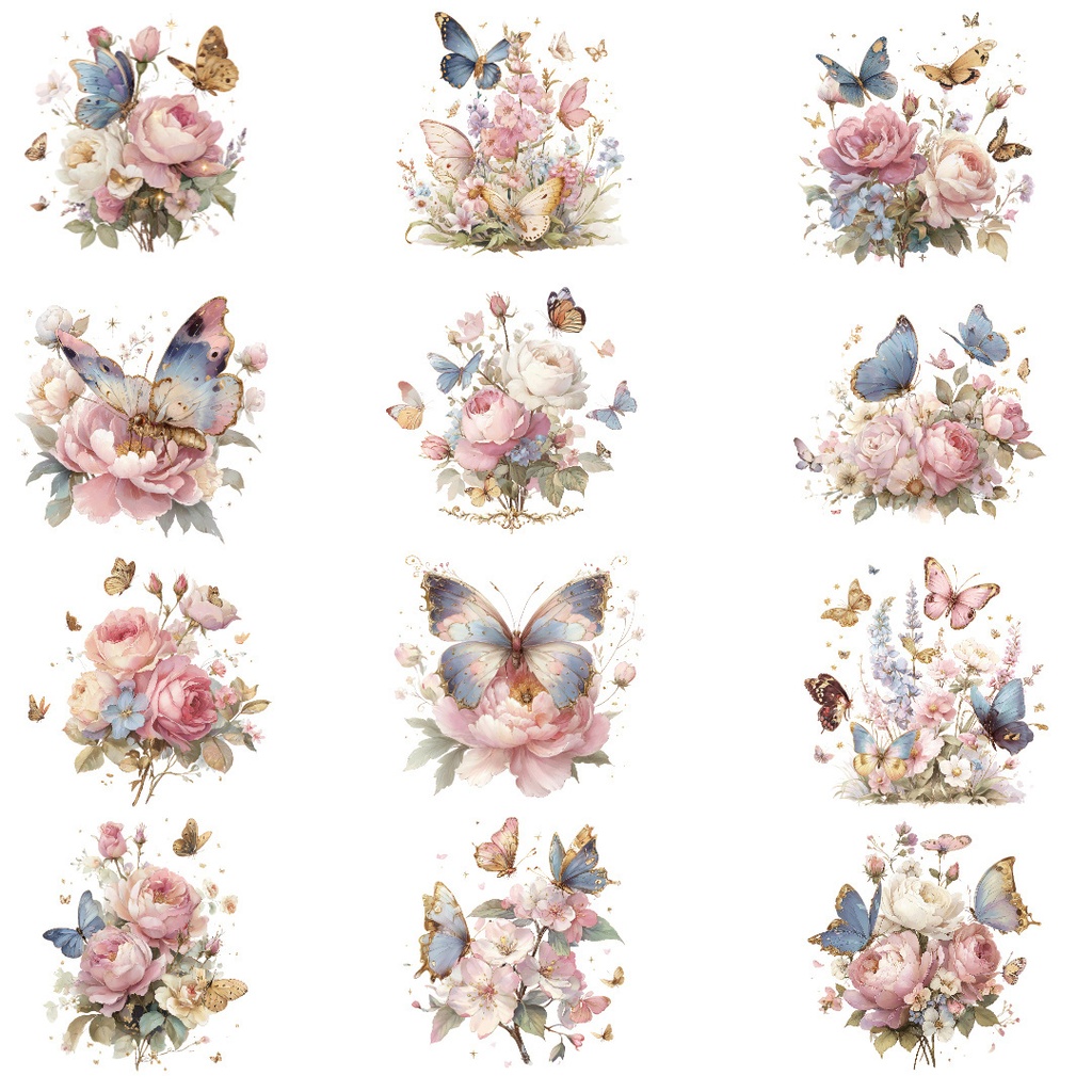 【商用利用OK】花と蝶のクリップアートPNG35点セット|水彩ボタニカル素材・ジャンクジャーナル向け