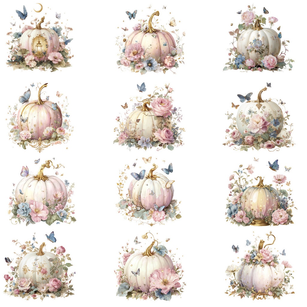 【商用利用OK】ファンタジーかぼちゃクリップアートPNG20点セット|水彩秋素材・ジャンクジャーナル向け