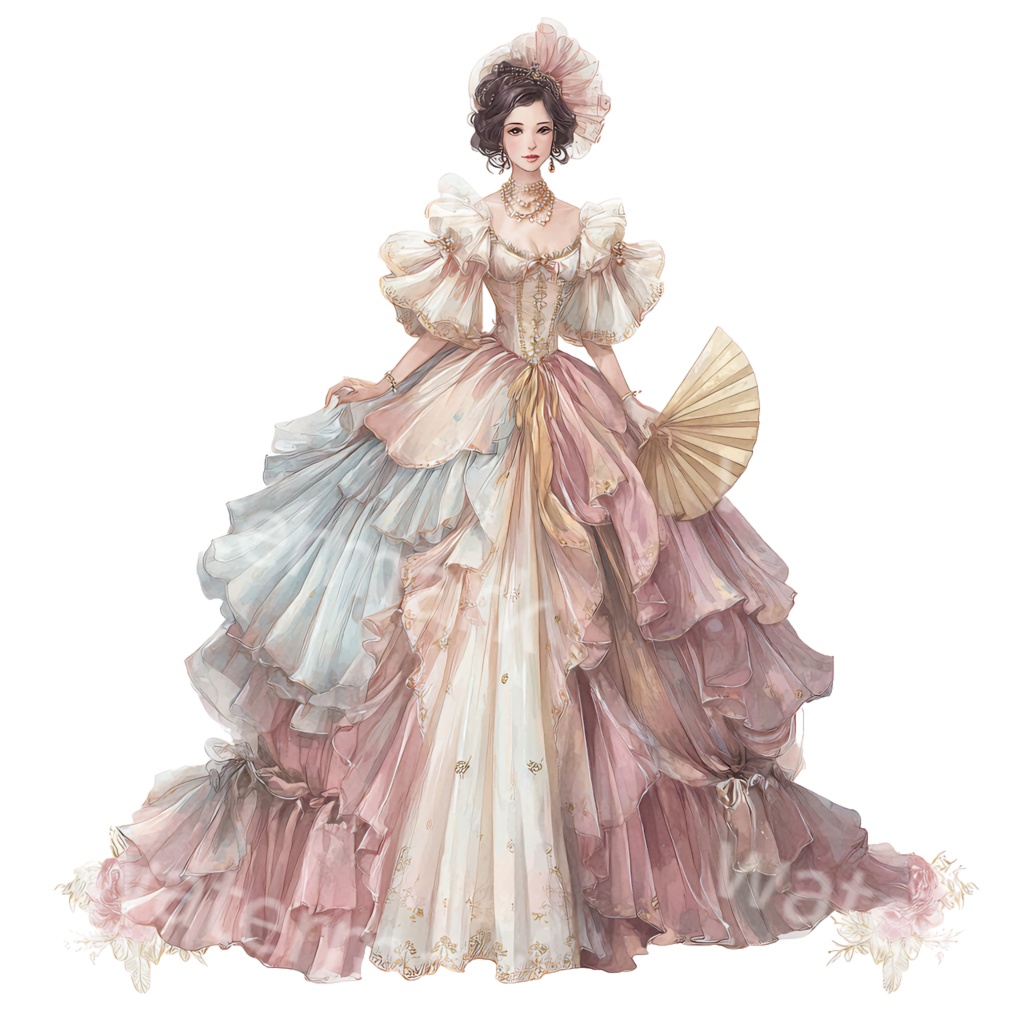 【商用利用OK】ヴィクトリアンプリンセスクリップアートPNG18点セット|水彩お姫様素材・ジャンクジャーナル向け