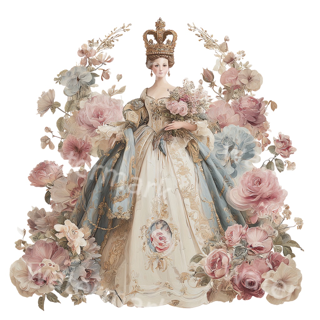 【商用利用OK】ヴィクトリアンプリンセスクリップアートPNG18点セット|水彩お姫様素材・ジャンクジャーナル向け