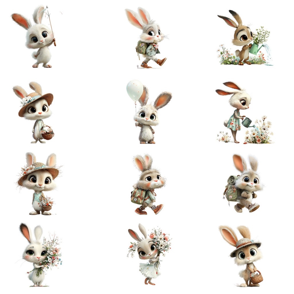 【商用利用OK】うさぎクリップアートPNG28点セット|水彩かわいい動物素材・ジャンクジャーナル向け