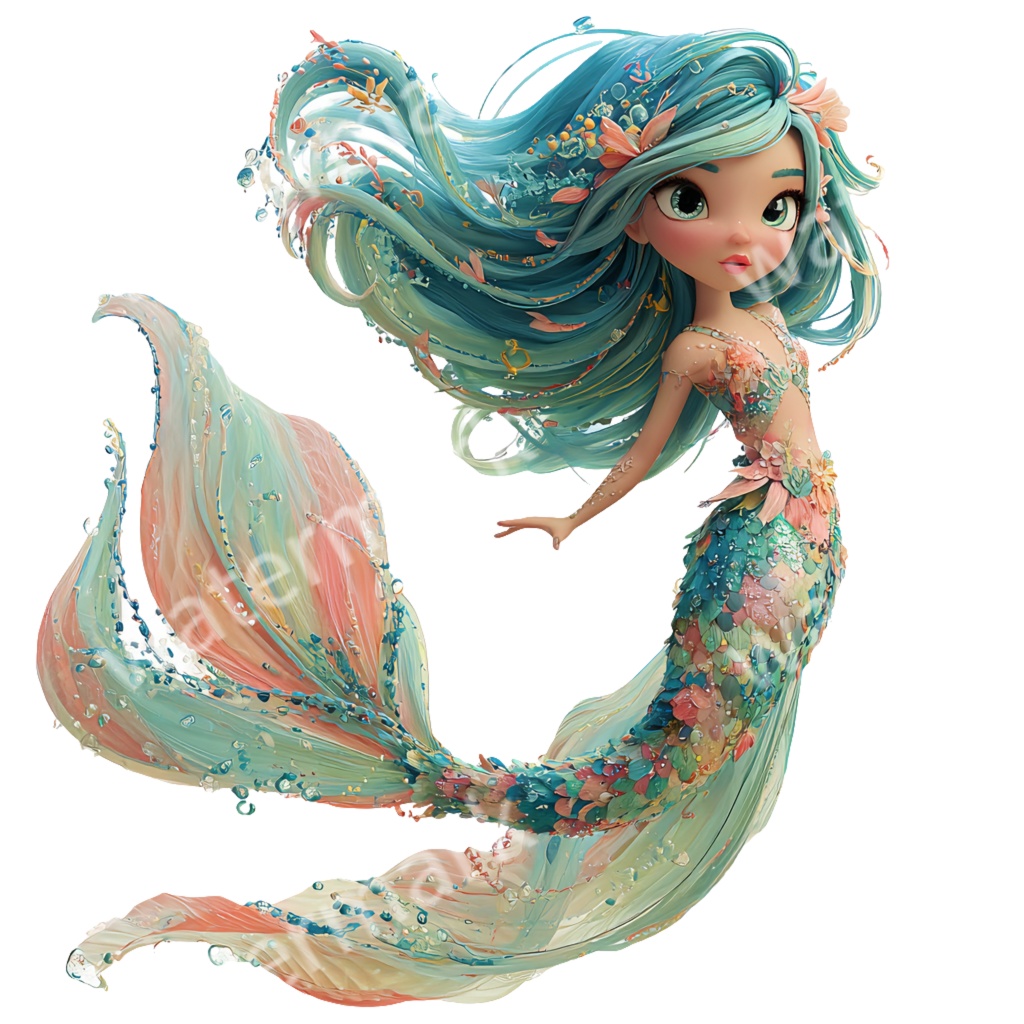 【商用利用OK】人魚クリップアートPNG26点セット|水彩ファンタジー素材・ジャンクジャーナル向け