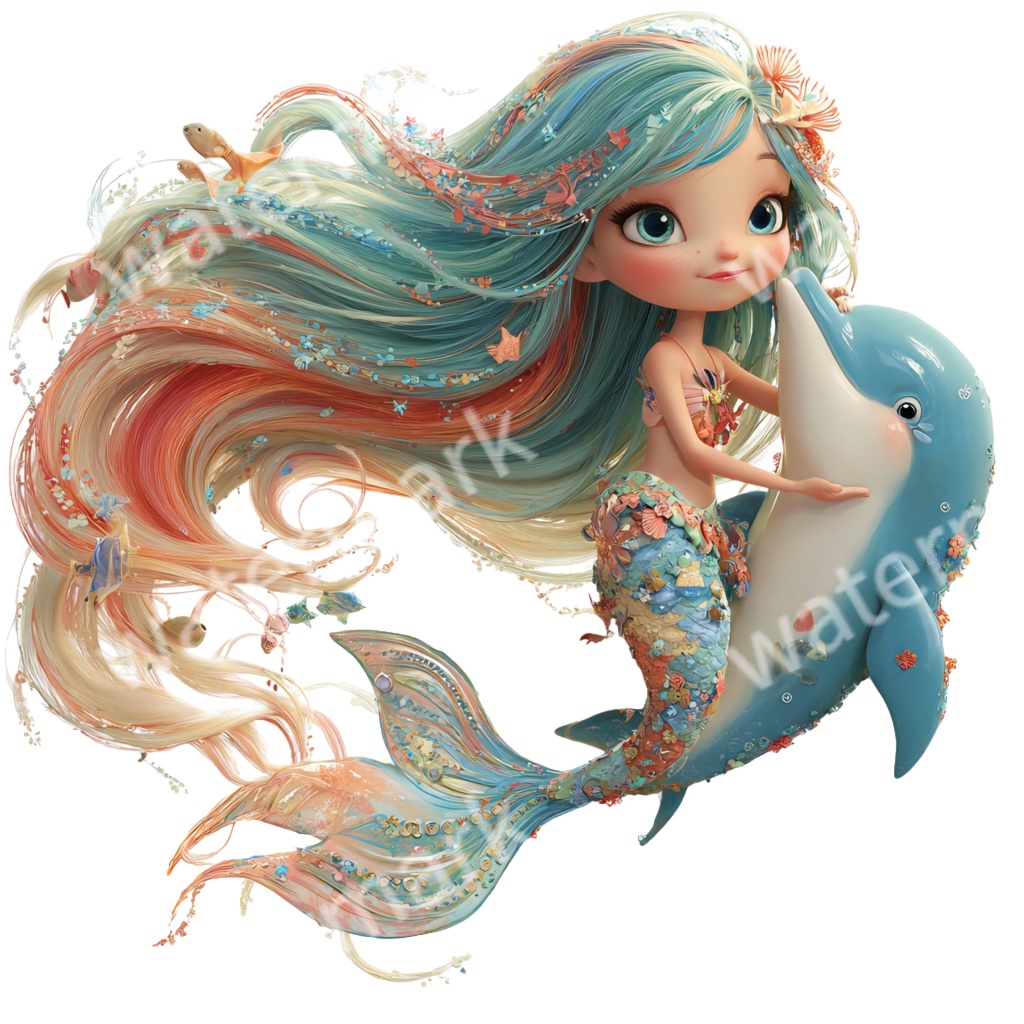 【商用利用OK】人魚クリップアートPNG26点セット|水彩ファンタジー素材・ジャンクジャーナル向け