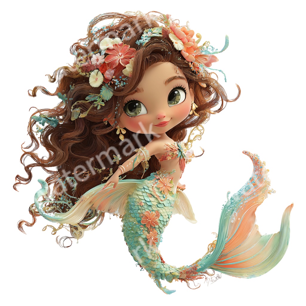 【商用利用OK】人魚クリップアートPNG26点セット|水彩ファンタジー素材・ジャンクジャーナル向け
