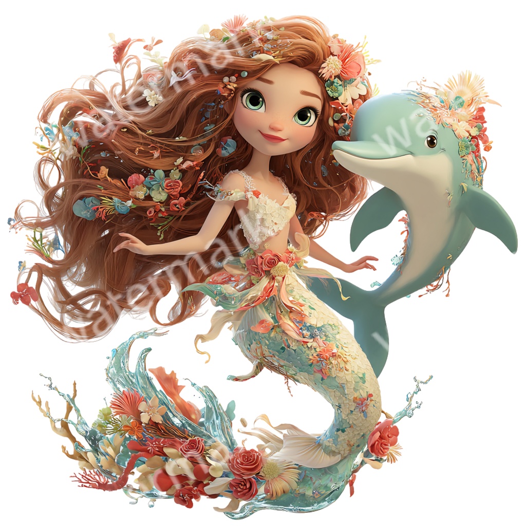 【商用利用OK】人魚クリップアートPNG26点セット|水彩ファンタジー素材・ジャンクジャーナル向け