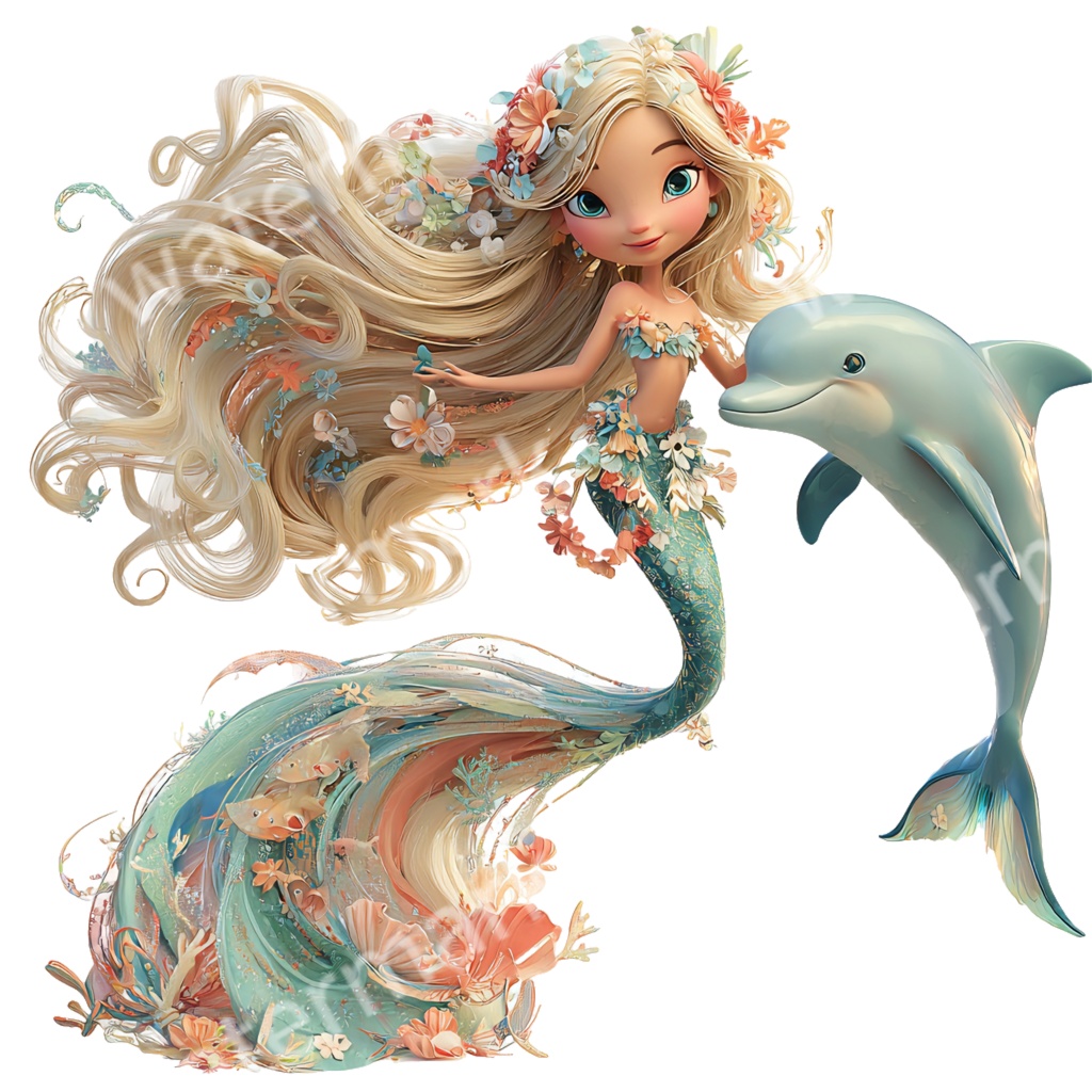 【商用利用OK】人魚クリップアートPNG26点セット|水彩ファンタジー素材・ジャンクジャーナル向け