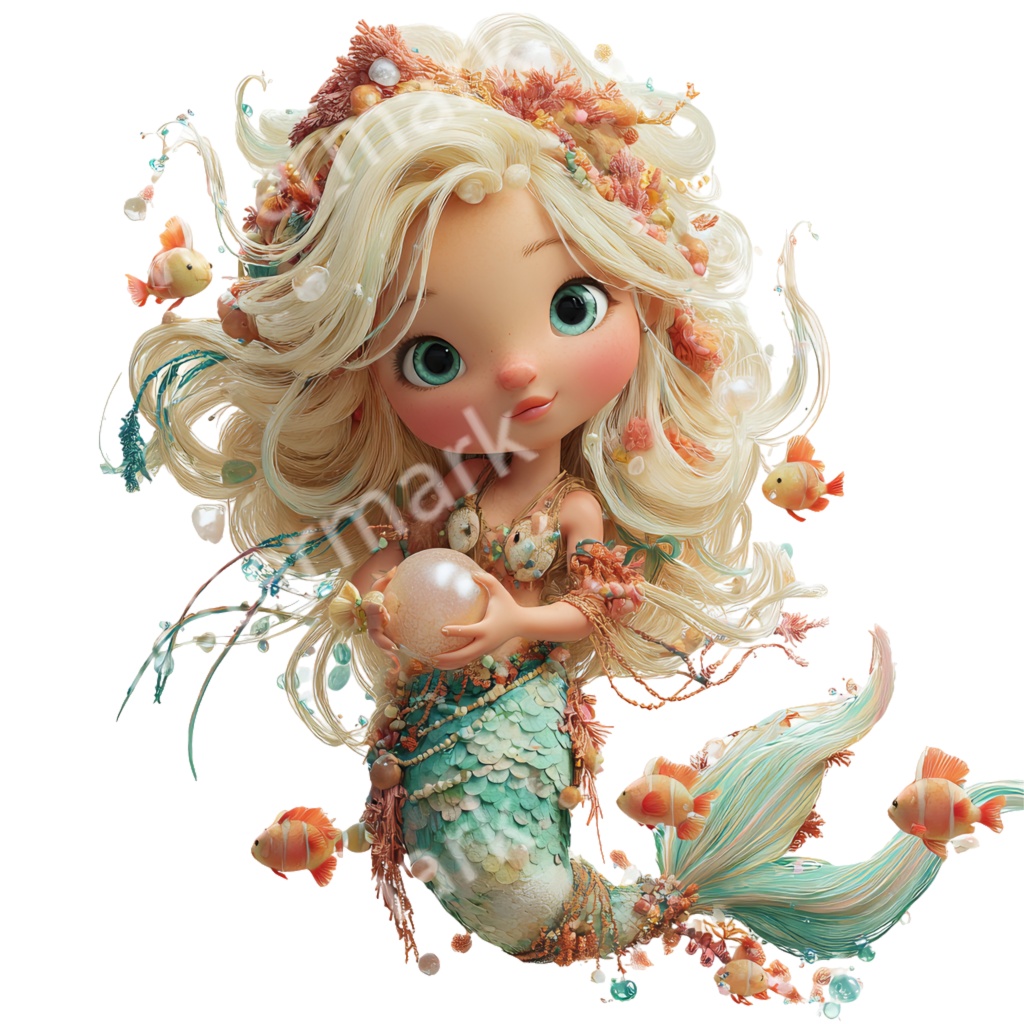 【商用利用OK】人魚クリップアートPNG26点セット|水彩ファンタジー素材・ジャンクジャーナル向け