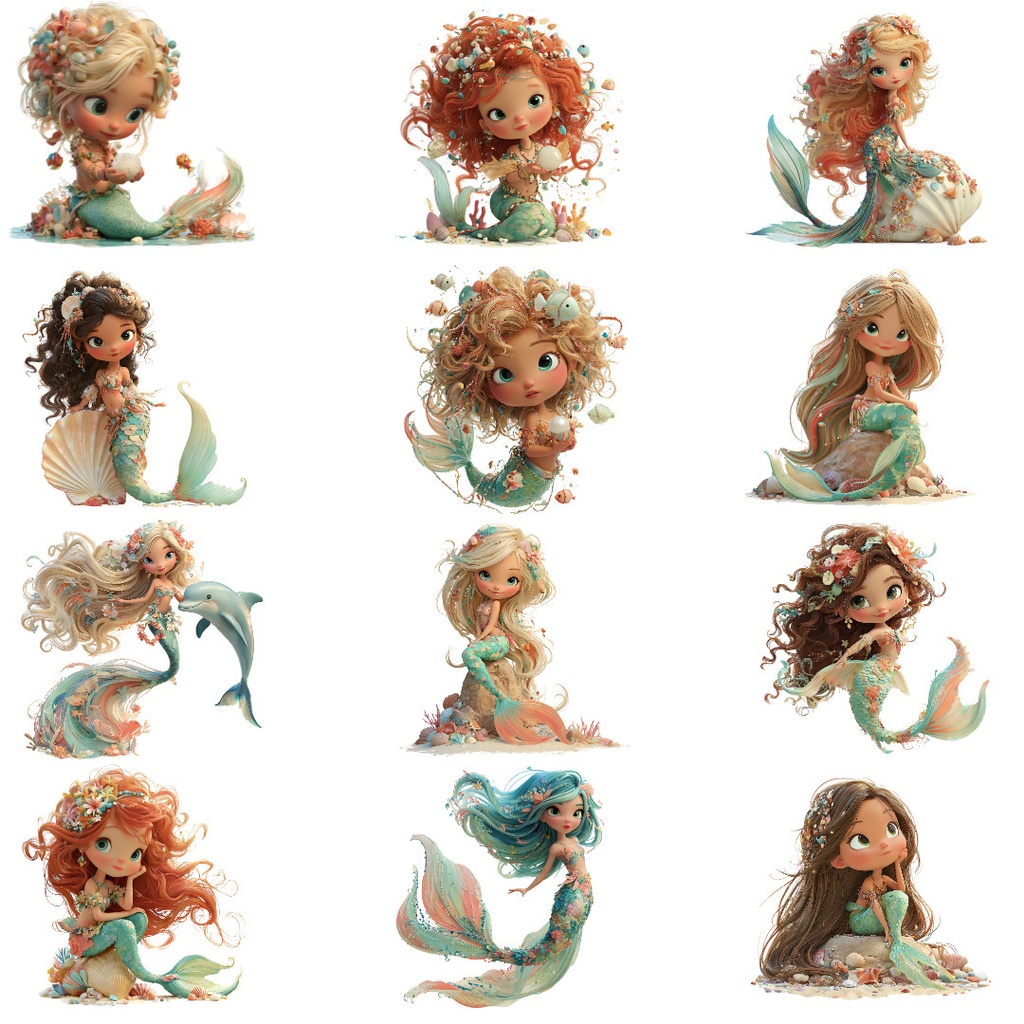 【商用利用OK】人魚クリップアートPNG26点セット|水彩ファンタジー素材・ジャンクジャーナル向け