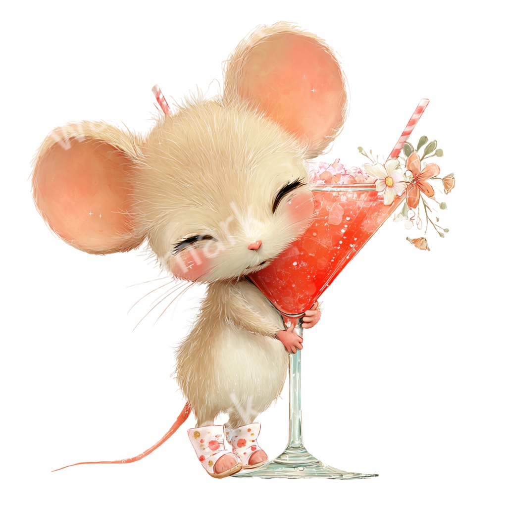 【商用利用OK】かわいいカクテル動物クリップアートPNG39点セット|水彩パステル素材・ジャンクジャーナル向け