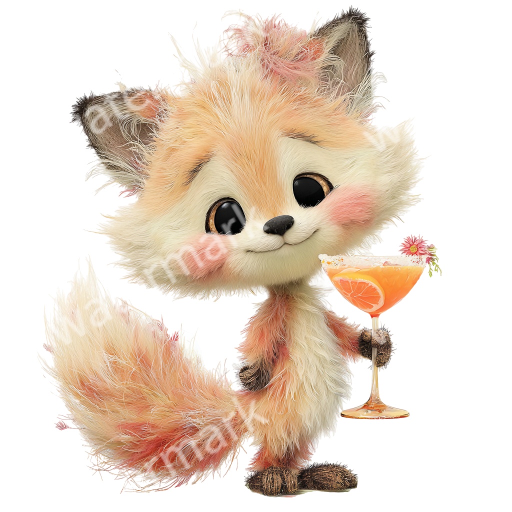 【商用利用OK】かわいいカクテル動物クリップアートPNG39点セット|水彩パステル素材・ジャンクジャーナル向け