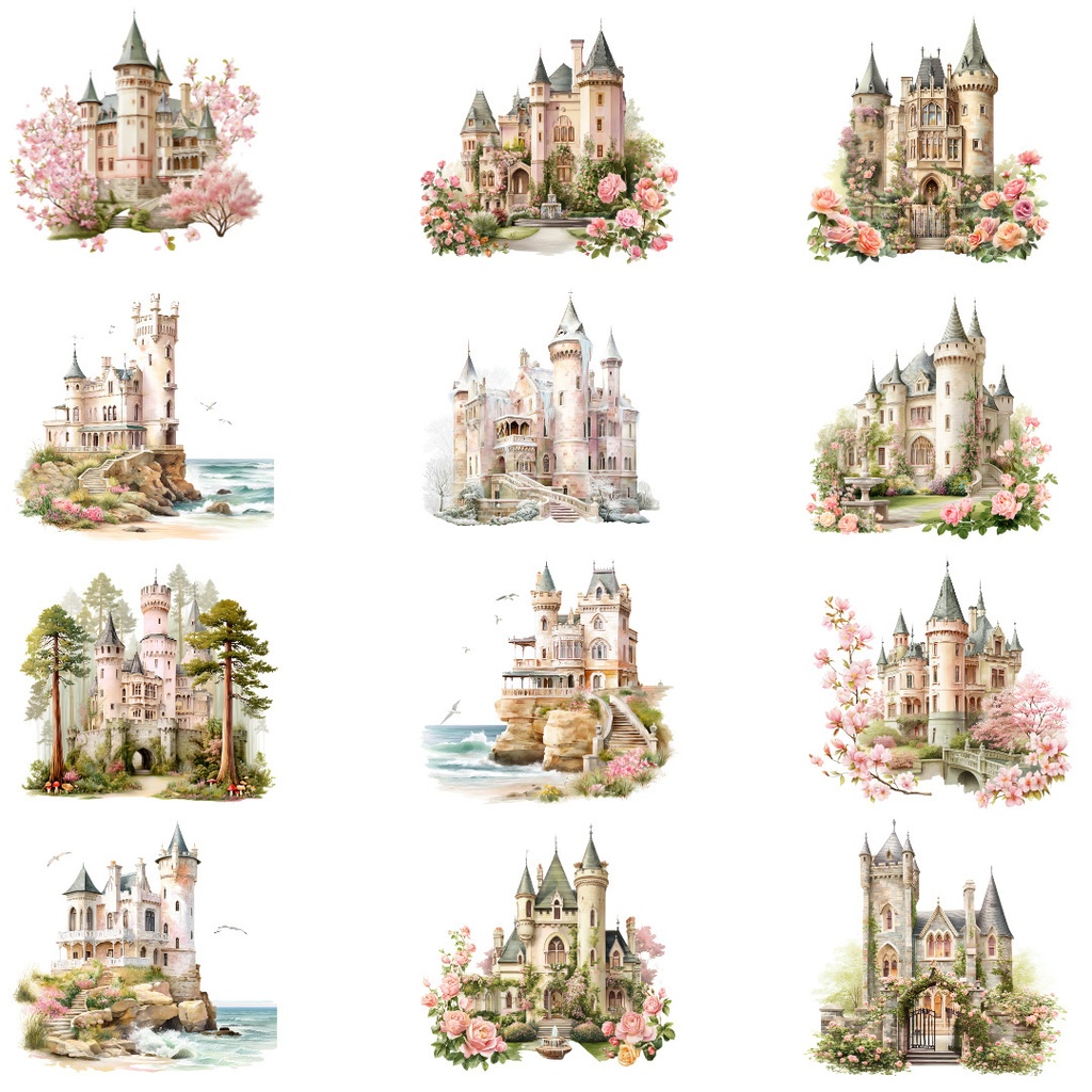 【商用利用OK】ゴシックプリンセス城クリップアートPNG32点セット|ヴィクトリアン・ダークファンタジー素材