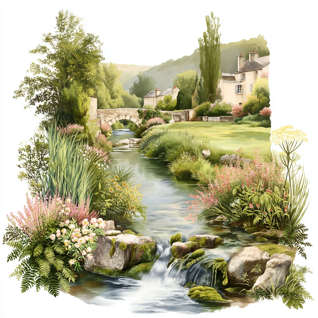 【商用利用OK】フレンチカントリークリップアートJPG40点セット|水彩フランス田園風景・村の街並み素材