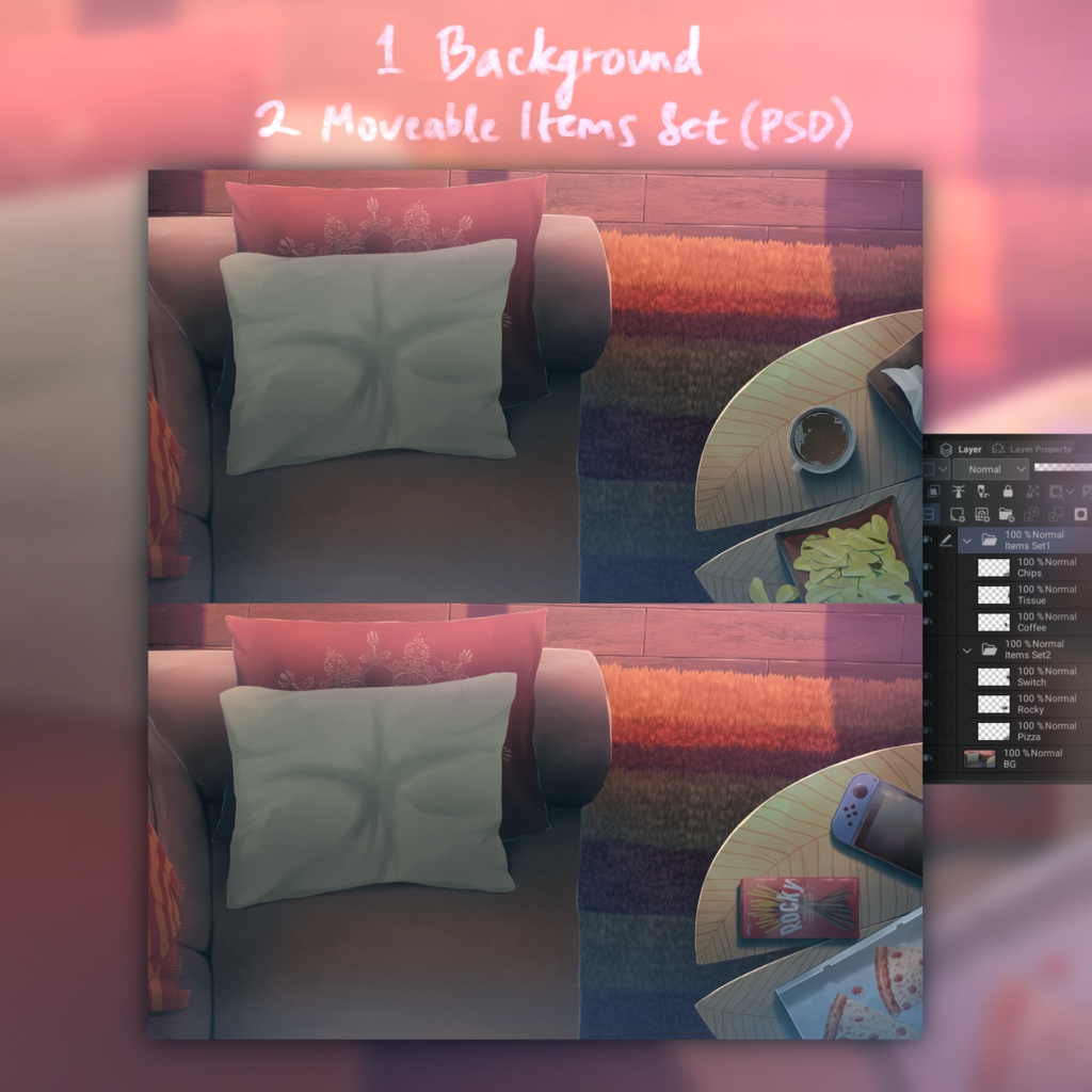 Lying on Sofa - Living Room Visual Novel/VTuber Background | 「ソファに横たわる - リビングルーム背景アセット」