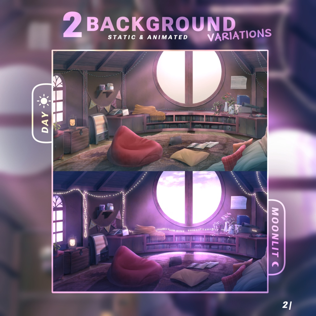 Cozy Attic Room - Visual Novel/VTuber Background (Animated) | 「居心地の良い屋根裏部屋 - 背景アセット」