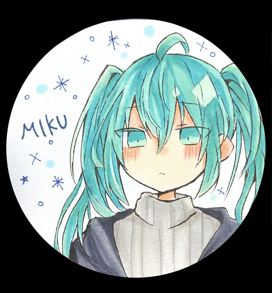 【手描きイラスト】VOCALOID 初音ミク(コースターサイズ)