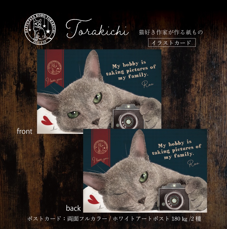イラストカード(1枚200円) 両面イラスト♪カメラと猫、ウインク仕様♡