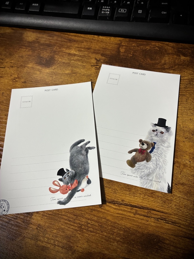 紳士にゃんことぬいぐるみ(くま・うさぎ) ポストカード 各1枚200円