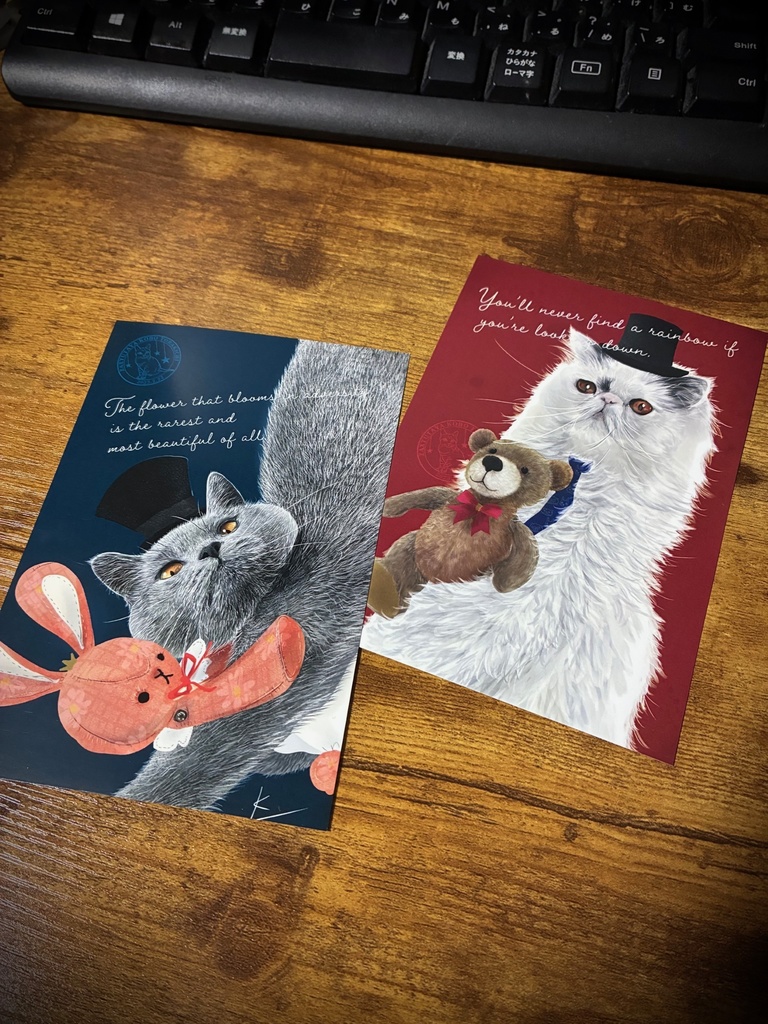 紳士にゃんことぬいぐるみ(くま・うさぎ) ポストカード 各1枚200円