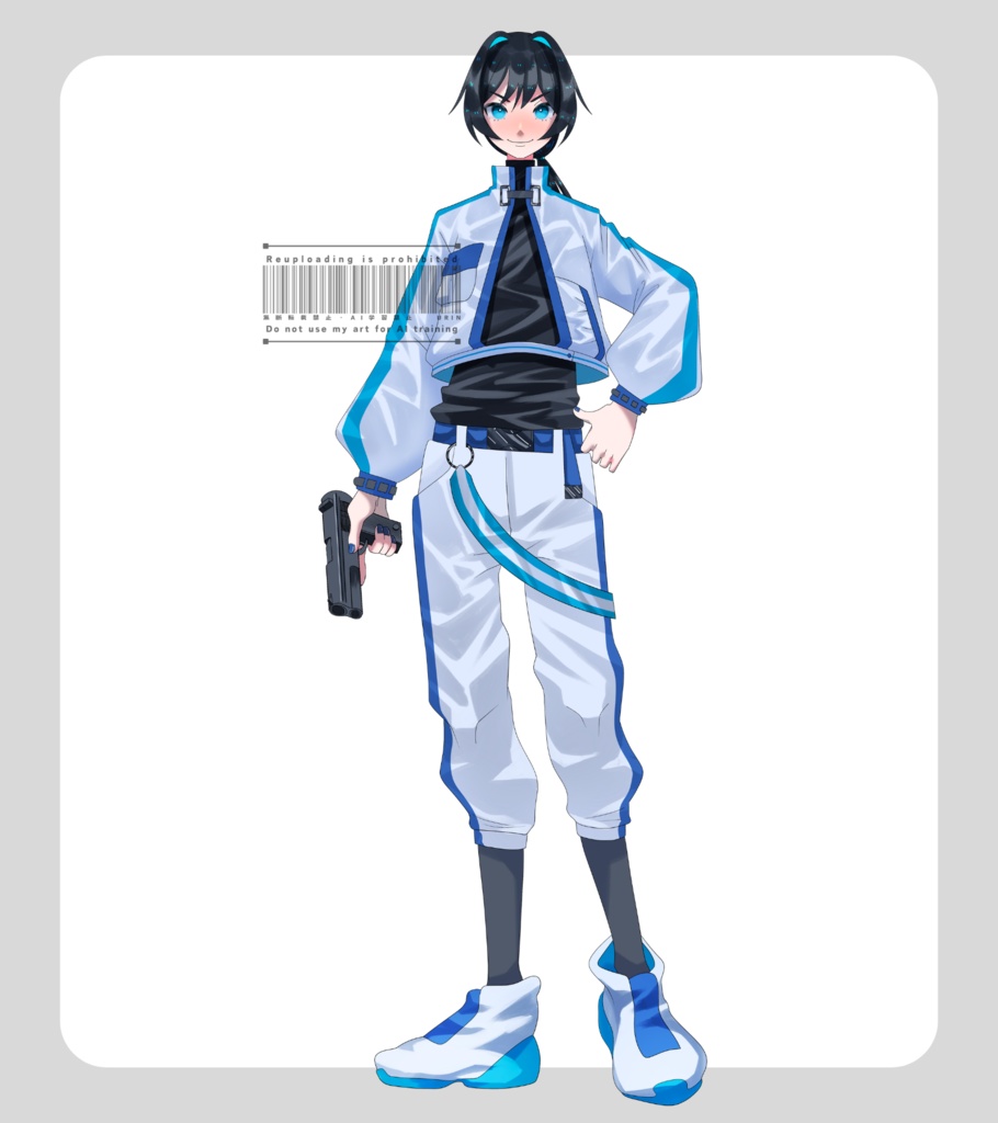 フリー立ち絵　ハンドガンを持ってるサイバーパンク男子