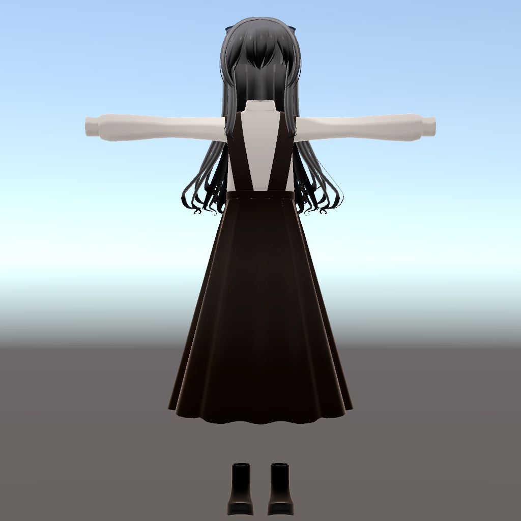 【髪型・衣装】シンプルタートル&ジャンパースカート【FBX】