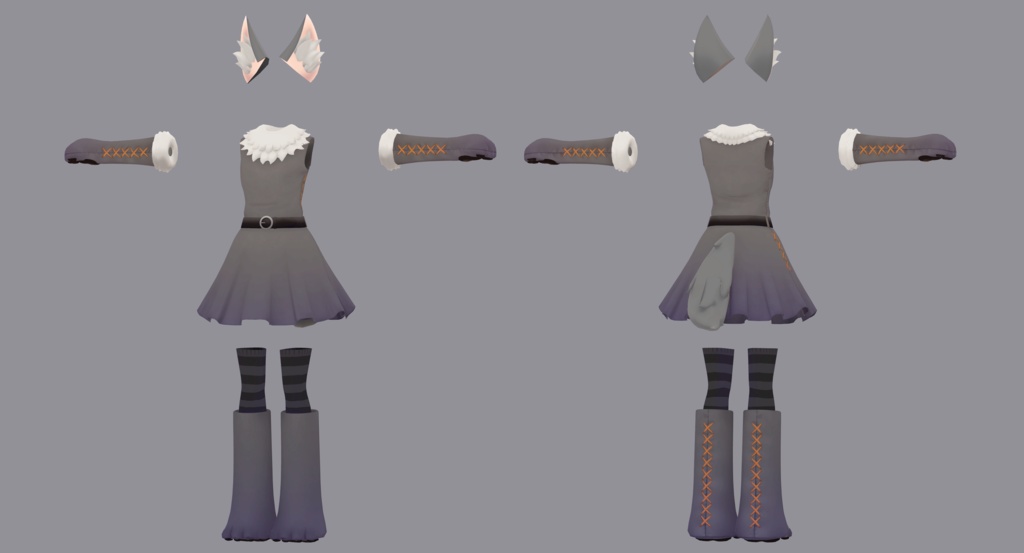 【衣装】おおかみワンピ(連翹・リディv2対応)【FBX】