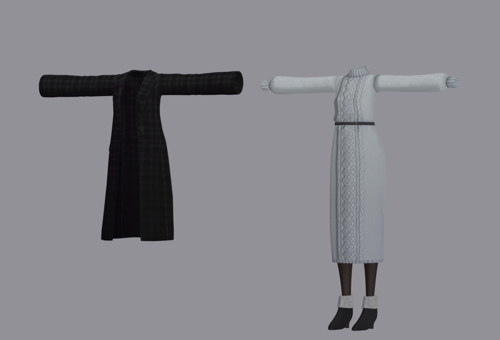 【衣装】チェスターコート&ニットワンピース(連翹・リディv2対応)【FBX】