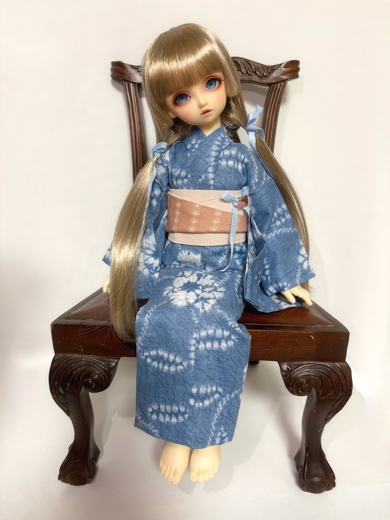 SDMサイズ　総手縫い絞り風柄浴衣　(難あり)