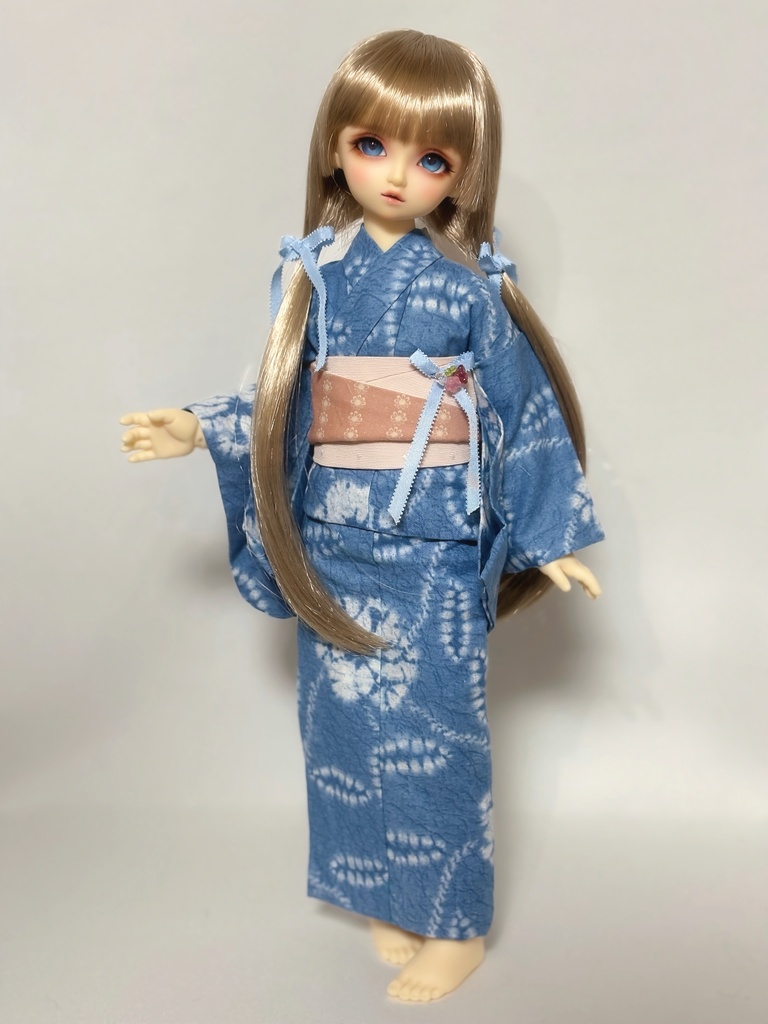 SDMサイズ　総手縫い絞り風柄浴衣　(難あり)