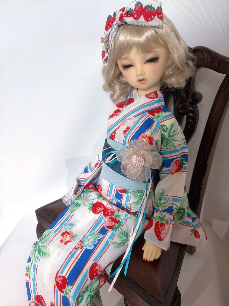 SD〜13SD少女サイズ　アコヤ真珠飾り付き 総手縫い浴衣いちご