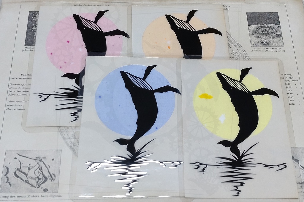 切り絵しおり 【満月とクジラ】