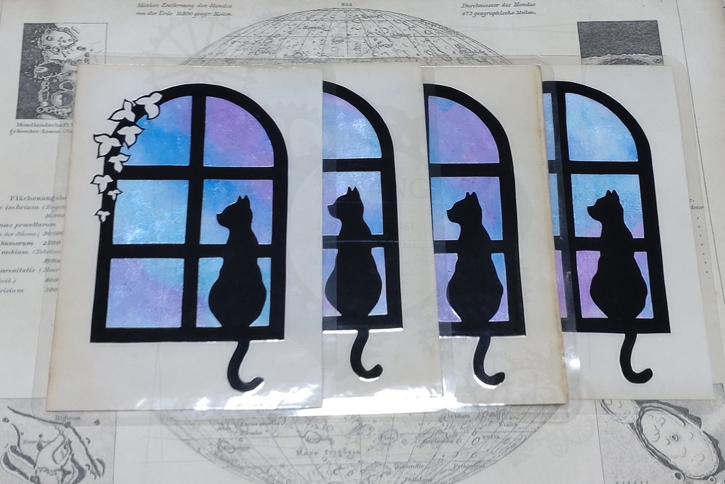 切り絵しおり　【窓に佇む猫】