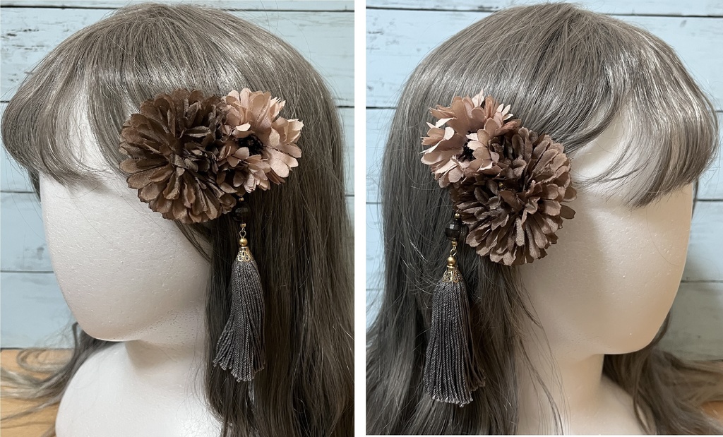 矢絣模様リボンバレッタとフラワークリップのヘアアクセサリーセット