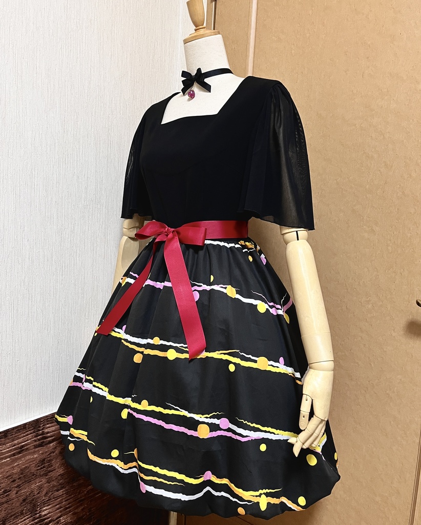 水風船風バルーンワンピース*黒×赤