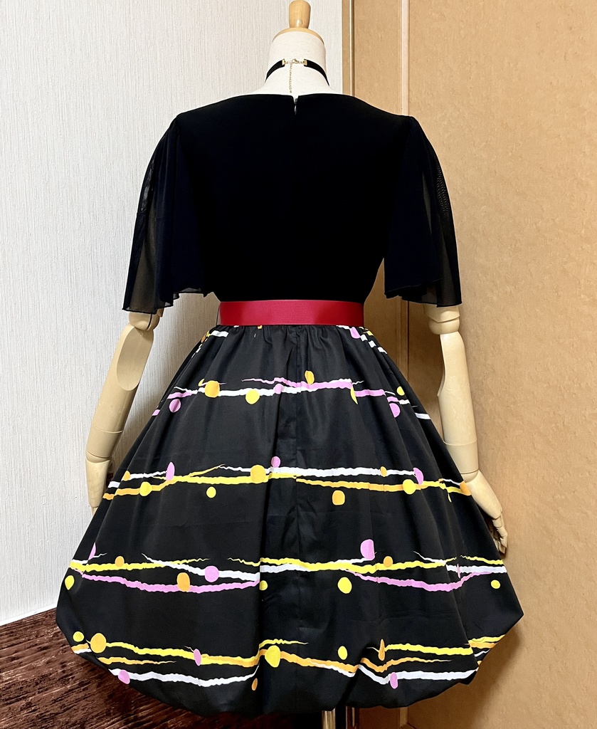 水風船風バルーンワンピース*黒×赤