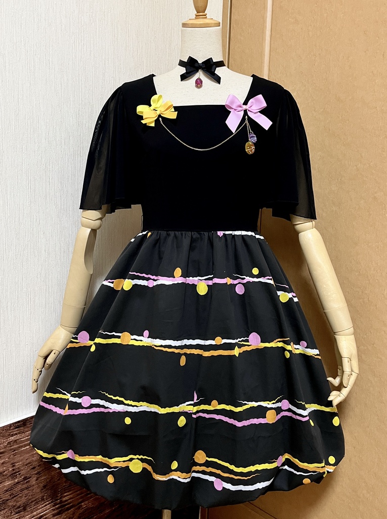 水風船風バルーンワンピース*黒×赤