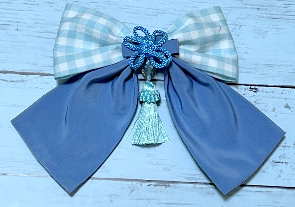 ギンガムチェックリボンバレッタとチャイナクリップのヘアアクセサリーセット