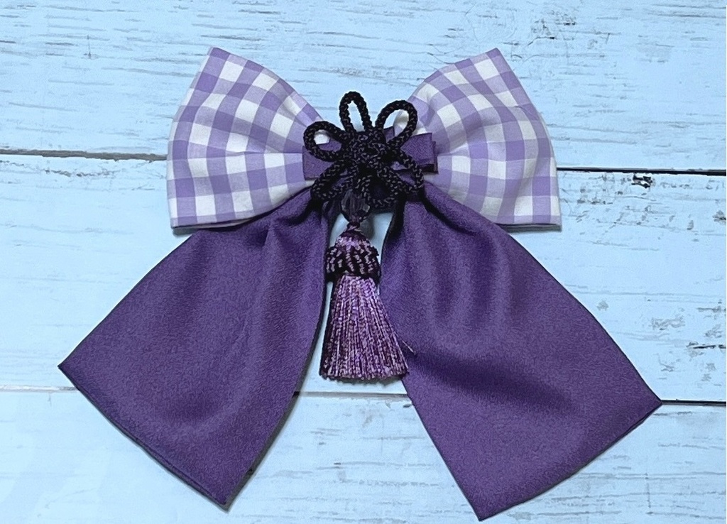 ギンガムチェックリボンバレッタとチャイナクリップのヘアアクセサリーセット