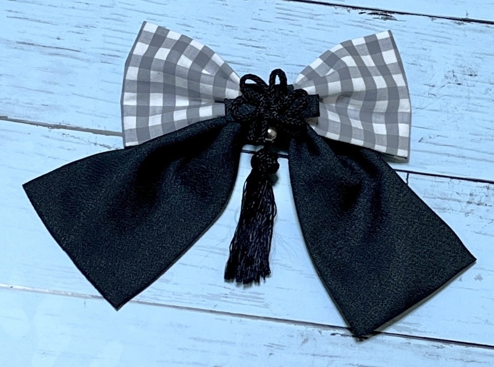 ギンガムチェックリボンバレッタとチャイナクリップのヘアアクセサリーセット