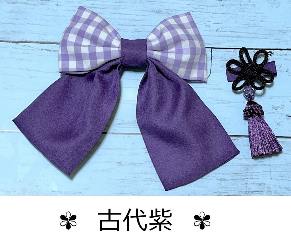 ギンガムチェックリボンバレッタとチャイナクリップのヘアアクセサリーセット