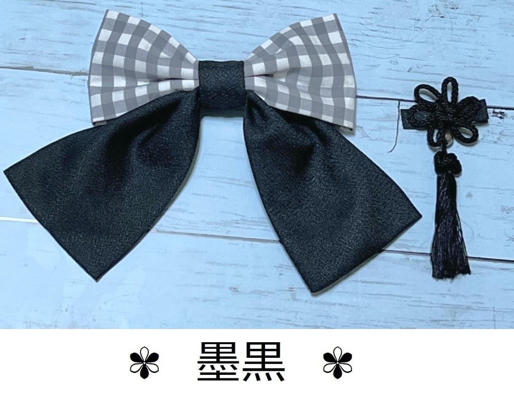 ギンガムチェックリボンバレッタとチャイナクリップのヘアアクセサリーセット