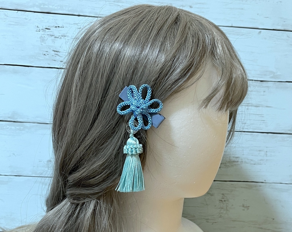 ギンガムチェックリボンバレッタとチャイナクリップのヘアアクセサリーセット