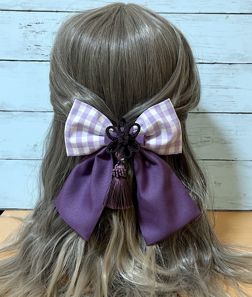 ギンガムチェックリボンバレッタとチャイナクリップのヘアアクセサリーセット