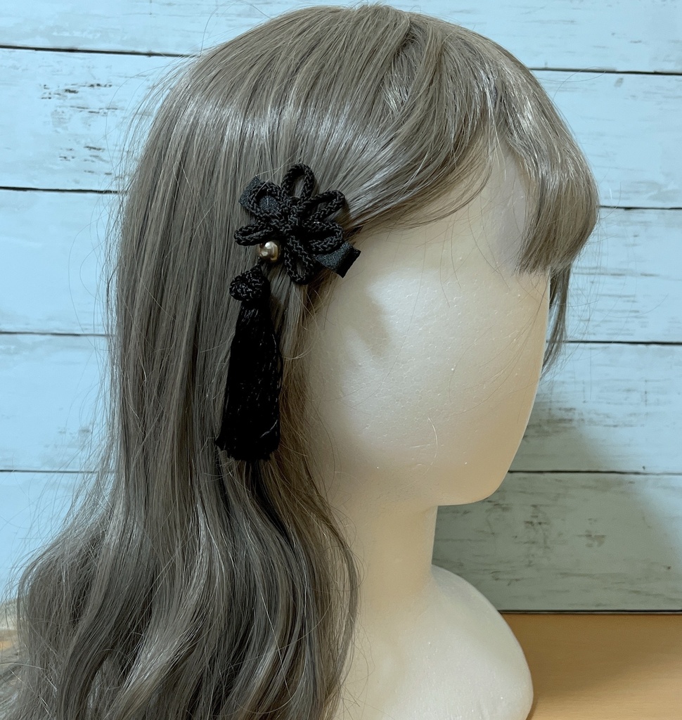 ギンガムチェックリボンバレッタとチャイナクリップのヘアアクセサリーセット